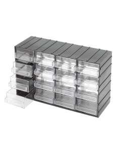 Casier de rangement outils 16 tiroirs en plastique transparent fervi c085/16