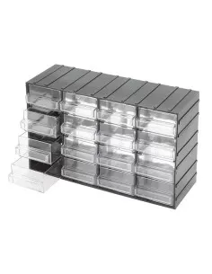 Casier de rangement outils 16 tiroirs en plastique transparent fervi c085/16