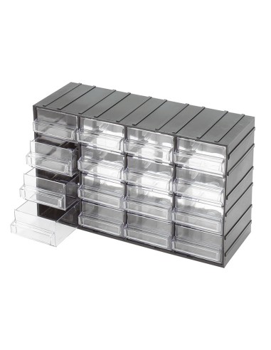 Casier de rangement outils 16 tiroirs en plastique transparent fervi c085/16