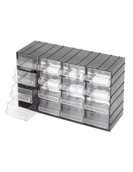 Casier de rangement outils 16 tiroirs en plastique transparent fervi c085/16