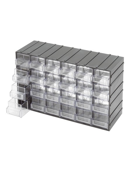 Casier de rangement outils 24 tiroirs en plastique transparent fervi c085/24