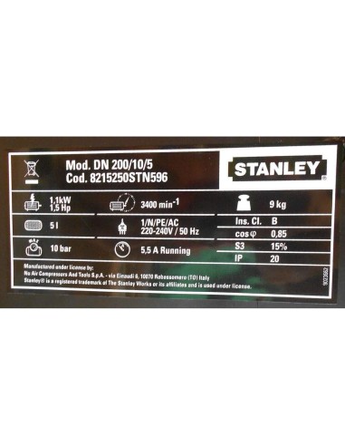 Stanley Air Boss Compresseur À Air Avec Bandoulière 5 Lt 1,5 Hp 10 Bar