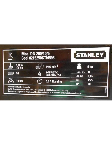 Stanley Air Boss Compresseur À Air Avec Bandoulière 5 Lt 1,5 Hp 10 Bar