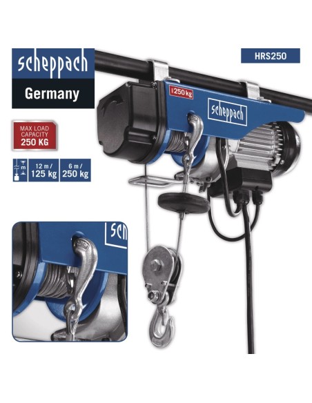 Palan Treuil Électrique 250 Kg Scheppach Hrs250 + Potence Pivotante 110 Cm