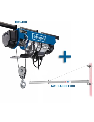 Palan Treuil Électrique 200/400 Kg Scheppach Hrs400 + Potence Pivotante 110 Cm