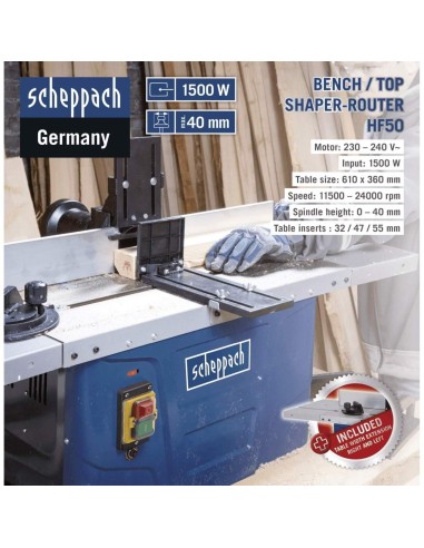 Défonceuse Sur Table Toupie À Bois Scheppach Hf50 + Fraises 8 Ø Mm