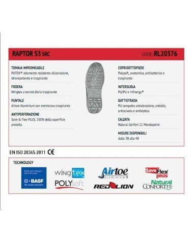 CHAUSSURES DE SÉCURITÉ UPOWER TRAVAIL BASS U-POWER RAPTOR S3 SRC