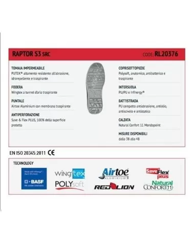 CHAUSSURES DE S&Eacute;CURIT&Eacute; UPOWER TRAVAIL BASS U-POWER RAPTOR S3 SRC