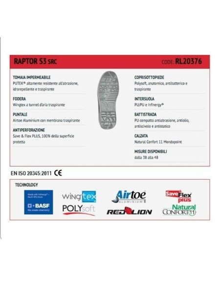 CHAUSSURES DE SÉCURITÉ UPOWER TRAVAIL BASS U-POWER RAPTOR S3 SRC