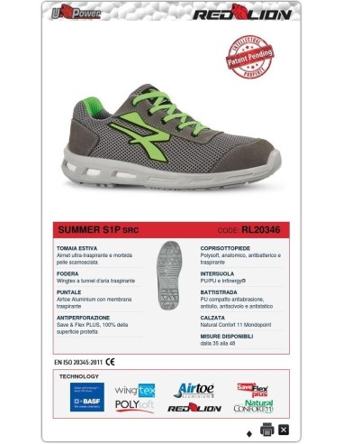 CHAUSSURES DE SÉCURITÉ UPOWER TRAVAIL BASS U-POWER SUMMER S1P SRC