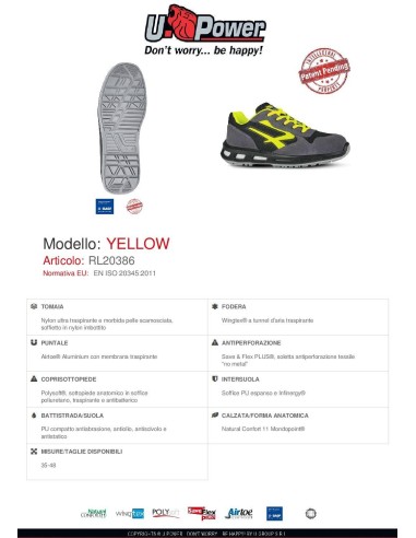 CHAUSSURES DE SÉCURITÉ UPOWER TRAVAIL BASS U-POWER YELLOW S1P SRC