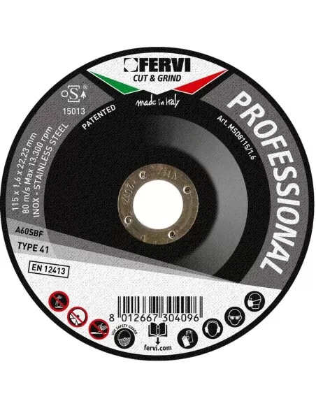 Disque de meulage professionnel pour metal 115x6,5x22 mm aq fervi msd8115/6.5