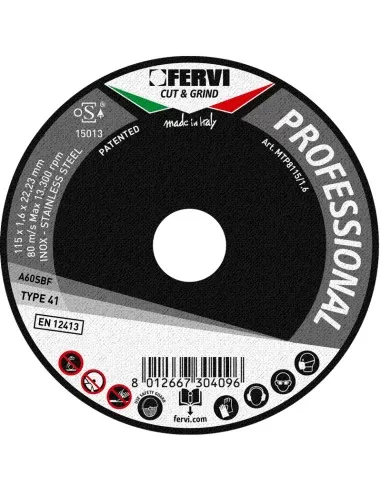 Disque de coupe pour metal 115x1,6x22 mm a60s professionnel fervi mtp8115/1.6