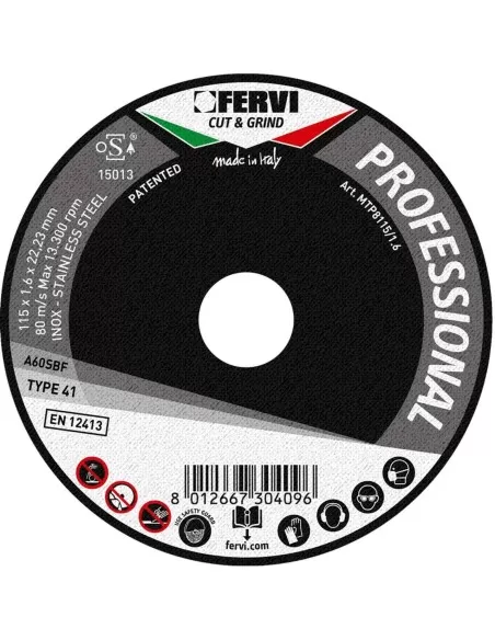 Disque de coupe pour metal 125x1,3x22 mm a60s professionnel fervi mtp8125/1.3