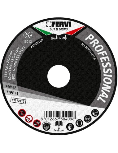 Disque de coupe pour metal ø230x2x22 mm a60s professionnel fervi mtp8230/2.0