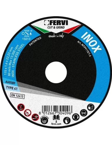 Disque de coupe pour metal ø115 x 1,6 x 22 mm a60 sx fervi mtp9115/1.6