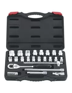 Coffret 24 pcs cle a cliquet douille metrique 1/2" 10-32 mm fervi 0620