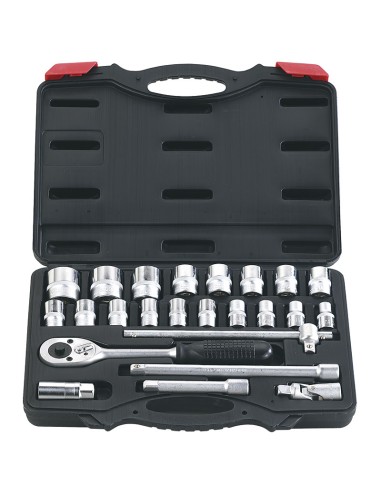 Coffret 24 pcs cle a cliquet douille metrique 1/2" 10-32 mm fervi 0620