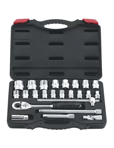 Coffret 24 pcs cle a cliquet douille metrique 1/2" 10-32 mm fervi 0620