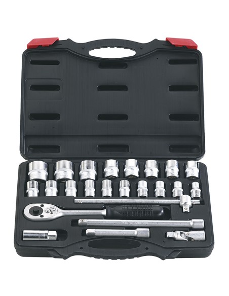 Coffret 24 pcs cle a cliquet douille metrique 1/2" 10-32 mm fervi 0620