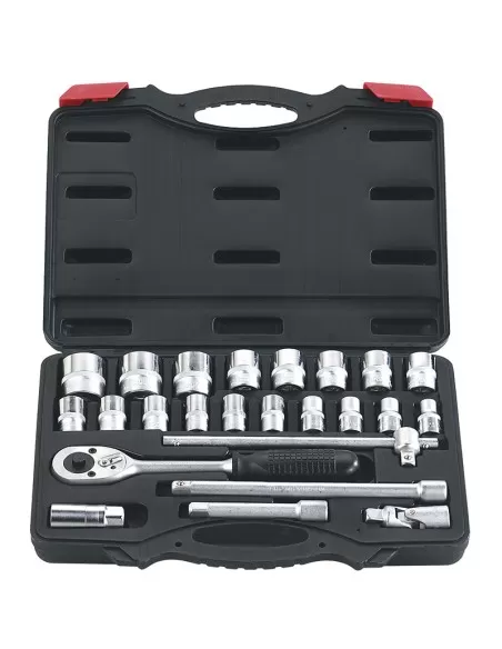 Coffret 24 pcs cle a cliquet douille metrique 1/2" 10-32 mm fervi 0620