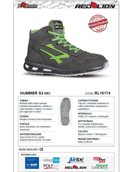 CHAUSSURES DE SECURITE UPOWER TRAVAIL HAUTES U-POWER HUMMER S3 CI SRC