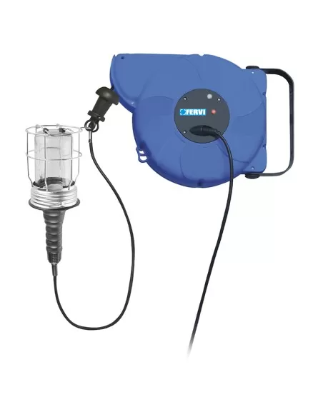 Enrouleur de câble 14 metres ip20 avec support de lampe e27 fervi 0428