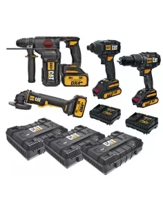 Kit Marteau Dx21 Perceuse Dx12 Tournevis Dx71 Meuleuse Dx31B +3 Coffrets Et 4 Piles Cat