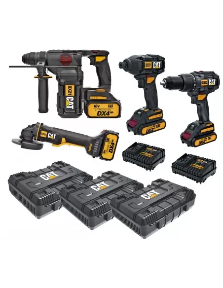 Kit Marteau Dx21 Perceuse Dx12 Tournevis Dx71 Meuleuse Dx31B +3 Coffrets Et 4 Piles Cat
