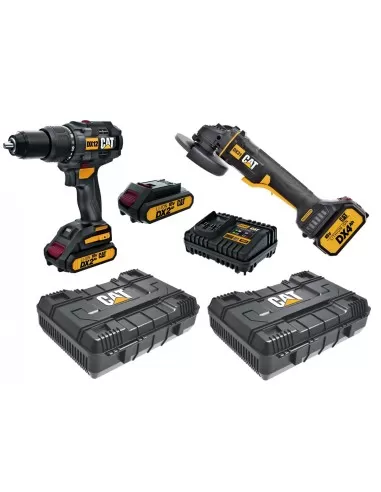 Le Kit Comprend La Perceuse À Impact Dx12 La Meuleuse Dx31B Les Caisses Et Les Piles 18V Cat