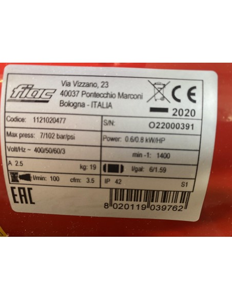 2 - Compressore Aria Lubrificato 6Lt 0,8Hp 400V Fiac Boboair Gms 100