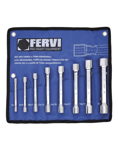 Jeu de 8 cles a douilles hexagonales 6x7 - 20x22 mm Fervi 0442