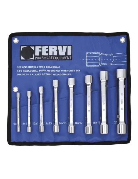 Jeu de 8 cles a douilles hexagonales 6x7 - 20x22 mm Fervi 0442