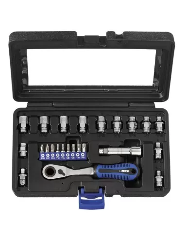 Serie de douilles a cliquet multiprofils abaissees 1/4 45 - 13 mm Fervi 0589