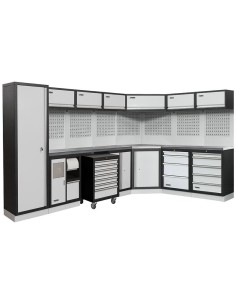 Mobilier atelier modulable avec plateau armoires et tiroirs en inox Fervi a008h