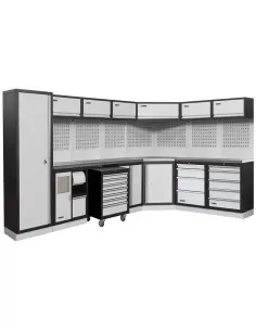 Mobilier atelier modulable avec plateau armoires et tiroirs en inox Fervi a008h