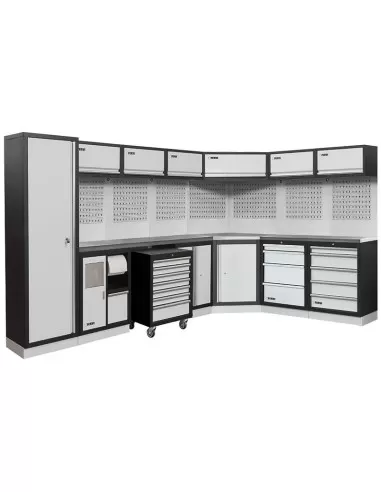 Mobilier atelier modulable avec plateau armoires et tiroirs en inox Fervi a008h