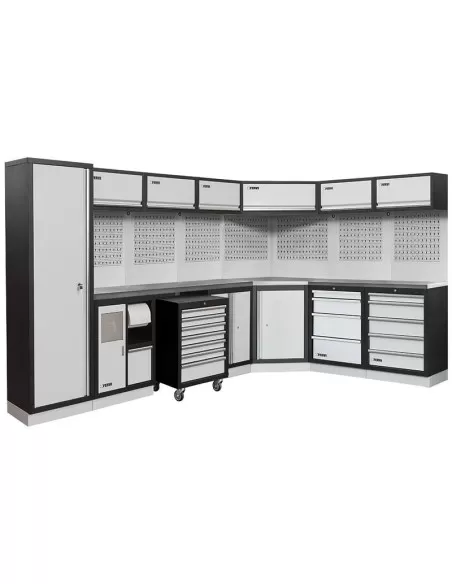 Mobilier atelier modulable avec plateau armoires et tiroirs en inox Fervi a008h