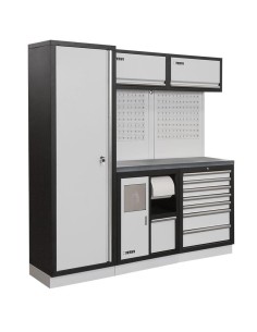 Mobilier atelier modulable avec plateau armoires et tiroirs en inox Fervi a008i