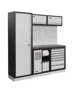 Mobilier atelier modulable avec plateau armoires et tiroirs en inox Fervi a008i