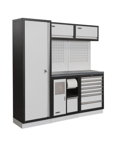 Mobilier atelier modulable avec plateau armoires et tiroirs en inox Fervi a008i