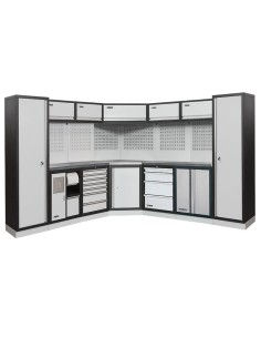 Mobilier atelier modulable avec plateau armoires et tiroirs en inox Fervi a008l