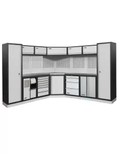 Mobilier atelier modulable avec plateau armoires et tiroirs en inox Fervi a008l