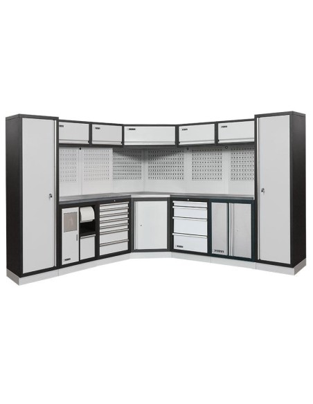 Mobilier atelier modulable avec plateau armoires et tiroirs en inox Fervi a008l