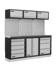 Mobilier atelier modulable avec plateau armoires et tiroirs en inox Fervi a008n