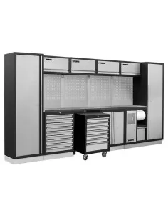Mobilier atelier modulable avec plateau armoires et tiroirs en inox Fervi a008p