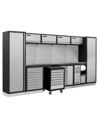 Mobilier atelier modulable avec plateau armoires et tiroirs en inox Fervi a008p