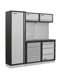 Mobilier atelier modulable avec plateau armoires et tiroirs en inox Fervi a008q