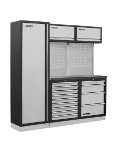 Mobilier atelier modulable avec plateau armoires et tiroirs en inox Fervi a008q