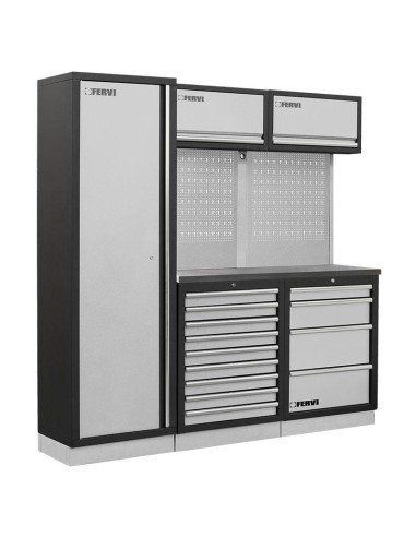 Mobilier atelier modulable avec plateau armoires et tiroirs en inox Fervi a008q